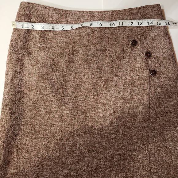 TENSION Brown Tweed A-Line Midi Skirt Decorative Buttons Size 6 - Picture 5 of 6